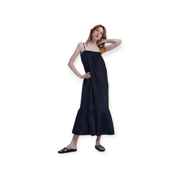 WeWoreWhat Smocked Cotton Midi Dress, Black Size M - Picture 13 of 13